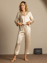 [Champagne] SilkSilky-FR Long Sleeve Lapel Collar Femme Pyjamas 003