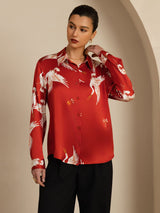 [Rouge Vineux] SilkSilky-FR 19Momme Manches longues Col à Revers Femme Chemise 001