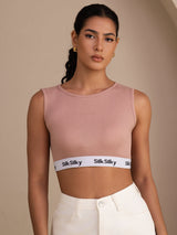 [Rose] SilkSilky-FR Sleeveless Crew Neck Top À Fines Brides 001