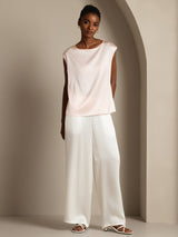 [Rose] SilkSilky-FR Cap Sleeve Round Neck Femme T-Shirt 005
