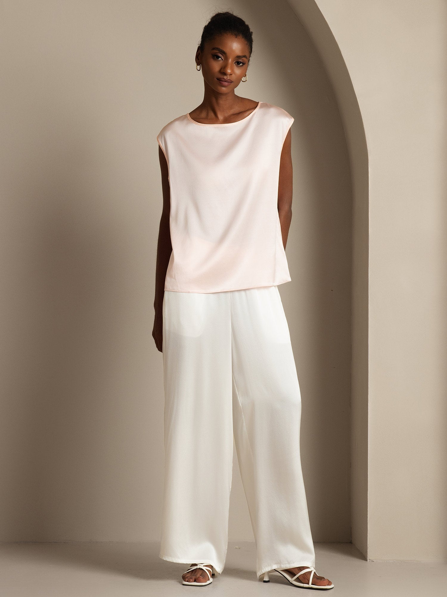 [Rose] SilkSilky-FR 19Momme Soie Col Rond Femme T-Shirt 005,