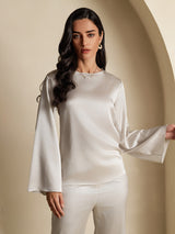 [Gris Clair] SilkSilky-FR Long Sleeve Boat Neck Blouse 001