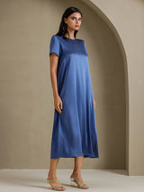 [Bleu Canard Véritable] SilkSilky-FR Short Sleeve Crew Neck Robes 003