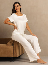 [Blanc] SilkSilky-FR 19Momme Manches courtes Femme Pyjamas 007