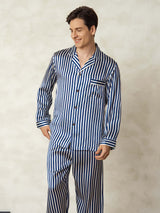 [Rayure Marine] SilkSilky-FR 19Momme Pure Soie Mens Pajamas 005,