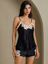 [Noir] SilkSilky-FR Sleeveless V Neck Ensemble Camisole 001