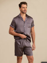 [Gris Pourpre] SilkSilky-FR Manches courtes Col Cranté Homme Pyjamas 006