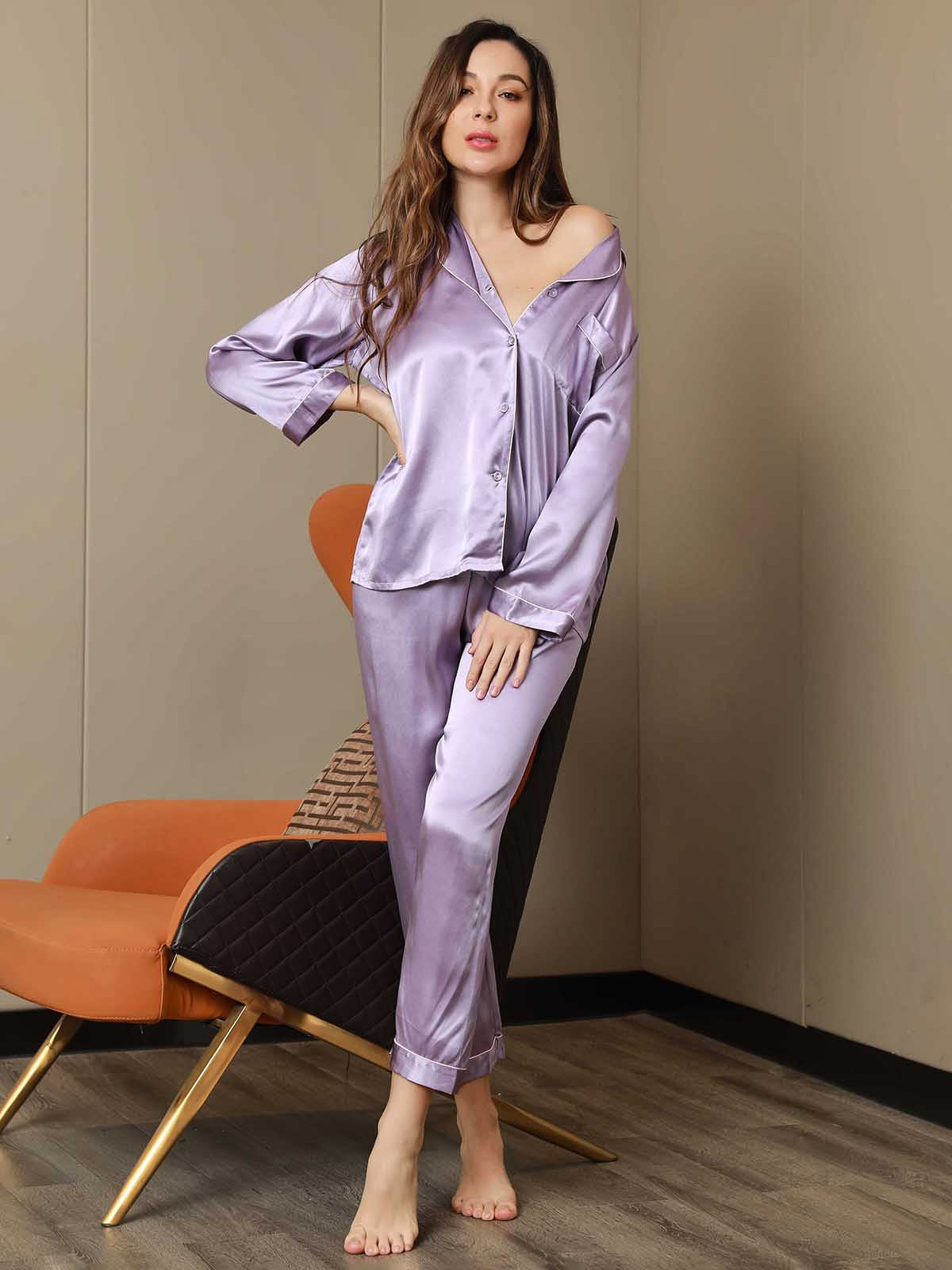 [Lavande] SilkSilky-FR Pure Soie Womens Pajamas 004