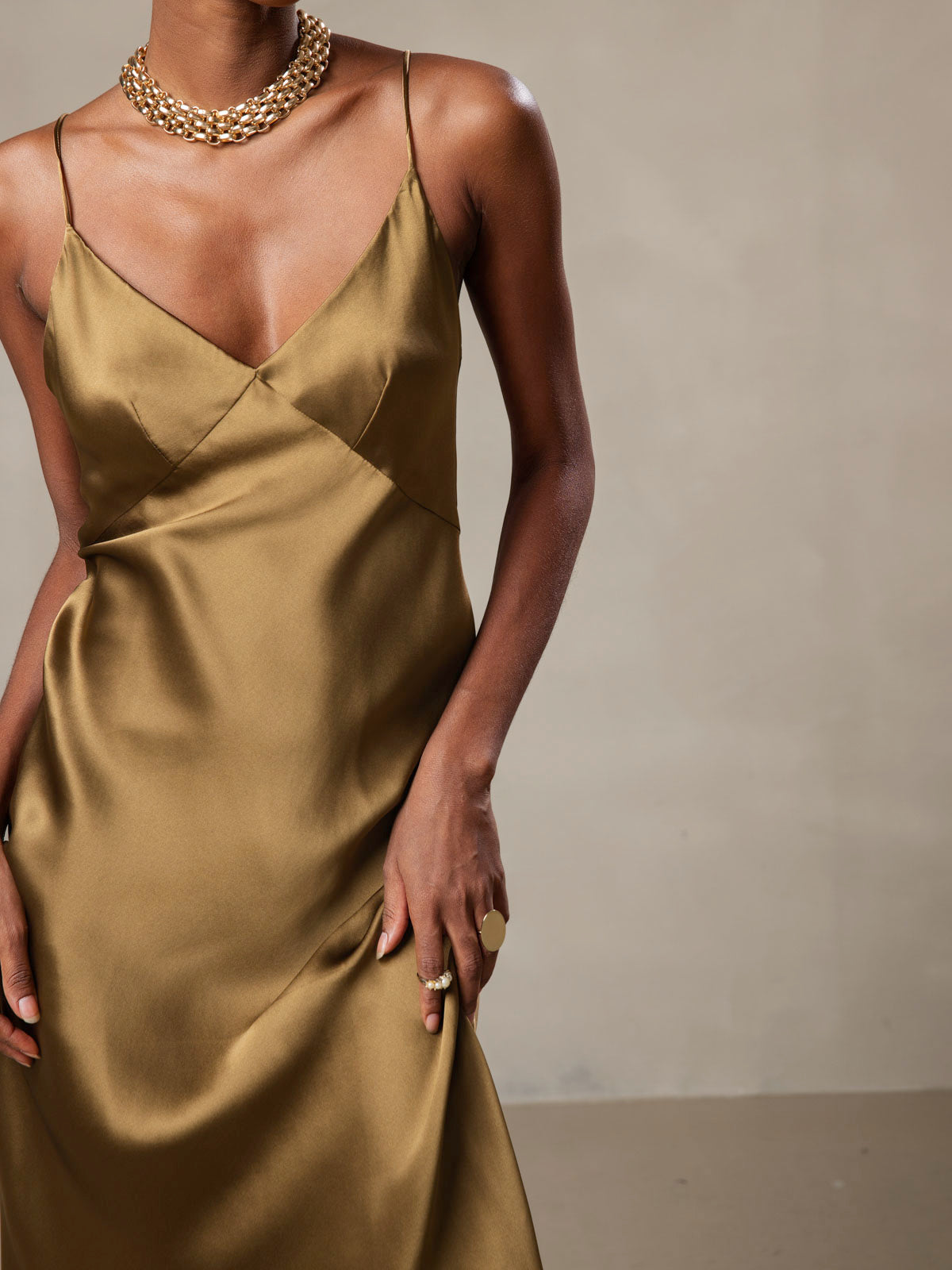 [Brun] SilkSilky-FR 19Momme Pure Soie Col en V Robes 003