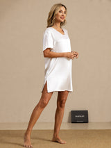 [Blanc] SilkSilky-FR Half Sleeve V Neck Chemises de nuit 006