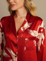 [Rouge Foncé] SilkSilky-FR 19Momme Manches longues Col Cranté Chemise pour dormir 004
