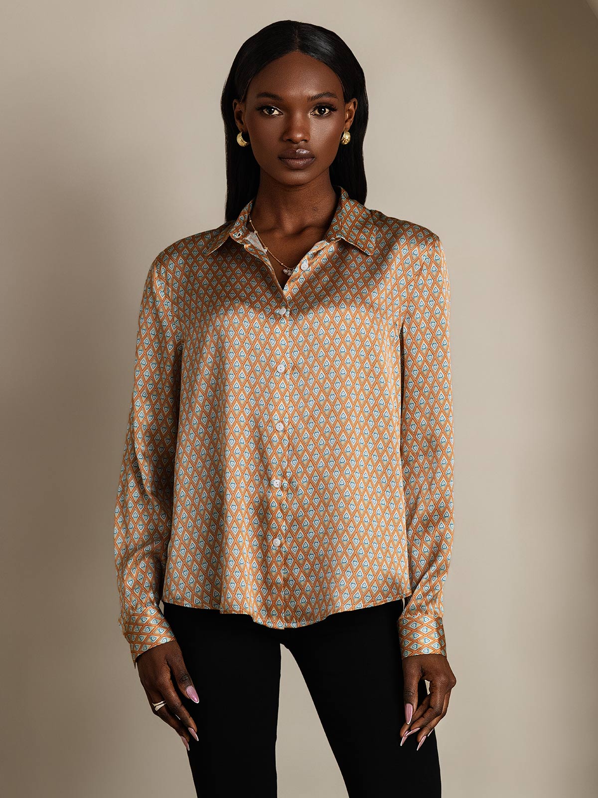 [Floral] SilkSilky-FR 19Momme Manches longues Col à Revers Femme Chemise 005