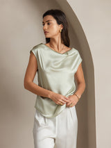 [Vert Clair] SilkSilky-FR Cap Sleeve Cowl Neck Femme T-Shirt 003