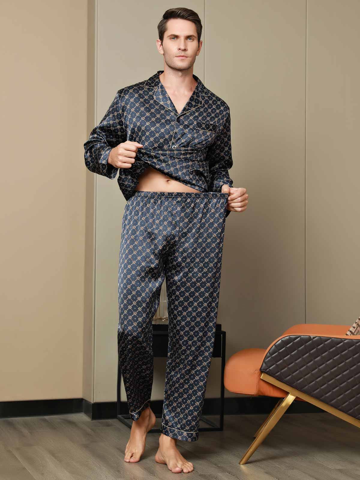 [Chaîne Marine] SilkSilky-FR Pure Soie Mens Pajamas 008