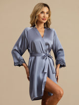 [Bleu Clair] SilkSilky-FR 3/4 Sleeve Femme Peignoir 001
