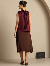 [Rouge Foncé] SilkSilky-FR 19Momme Sans manches Col Haut Blouse 011