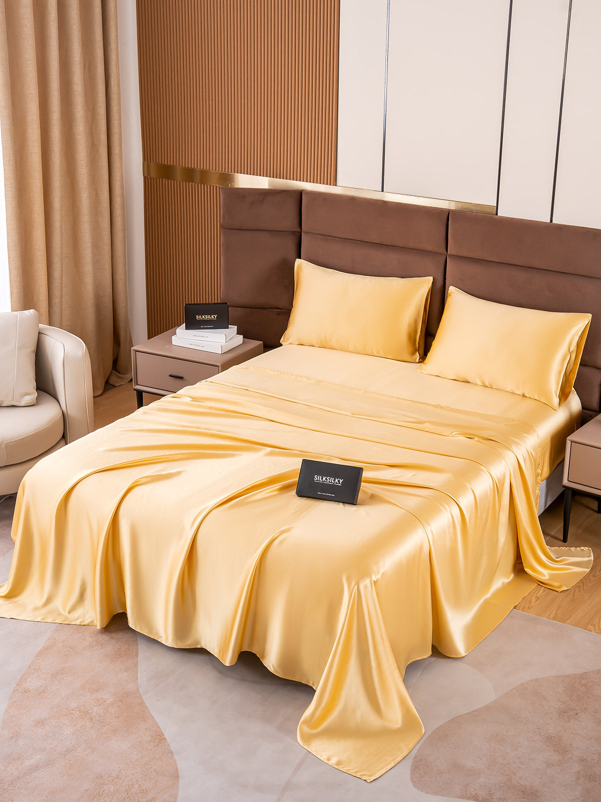 SilkSilky FR 19Momme Pure Soie Bedding Set Champagne 004