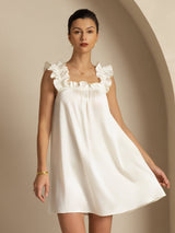[Blanc] SilkSilky-FR 19Momme Soie Sans manches Col Carré Robes 001