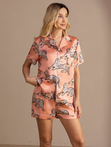 [Chat Rose] SilkSilky-FR Short Sleeve Lapel Collar Femme Pyjamas 001