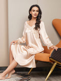 SilkSilky FR Pure Soie Manches longues Nightgown Champagne 005