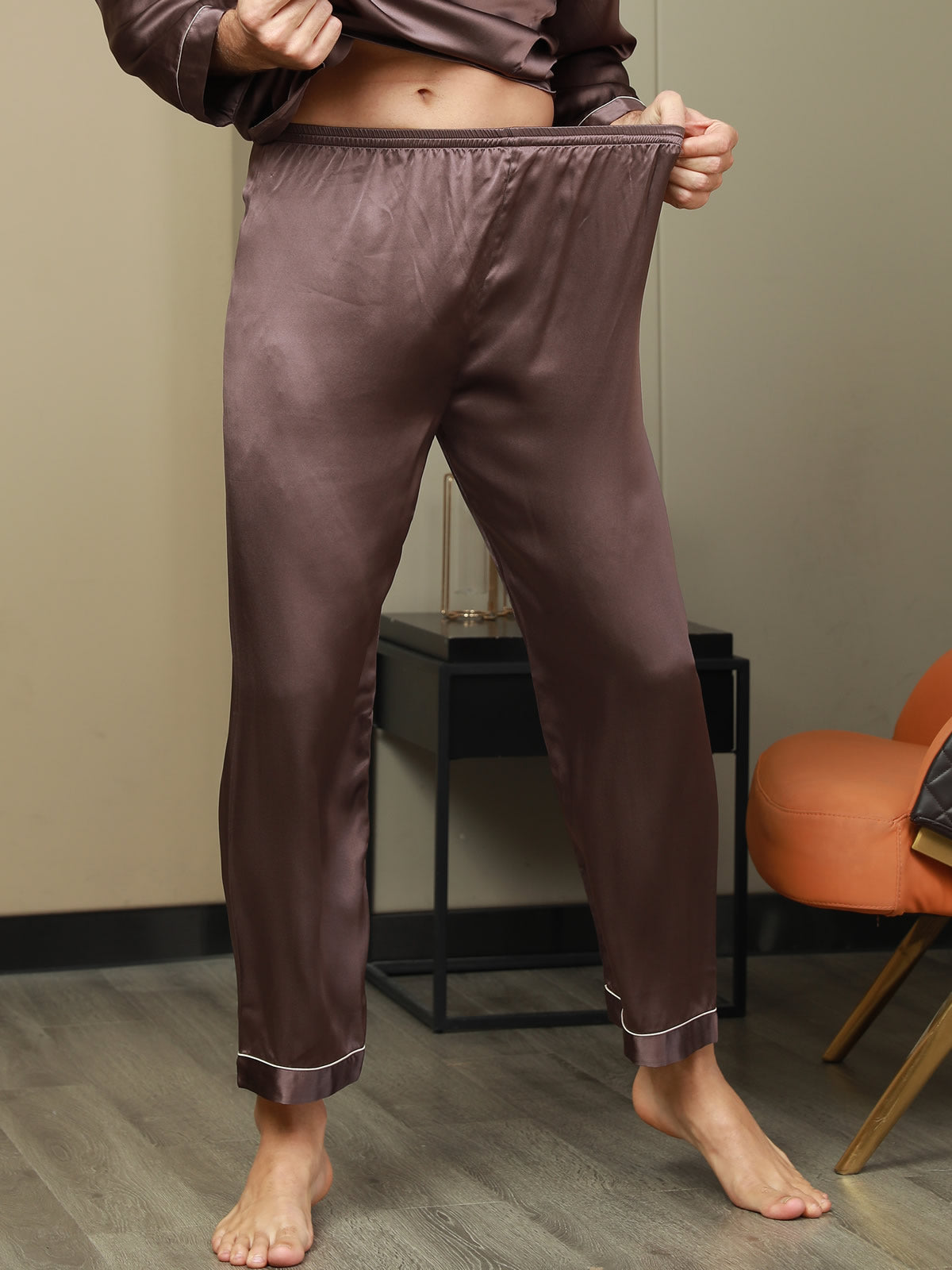 [Café] SilkSilky-FR Pure Soie Mens Sleep Bottoms 001
