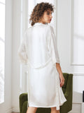 SilkSilky FR Pure Soie Trois quart Nightgown&Robe Set Blanc 002