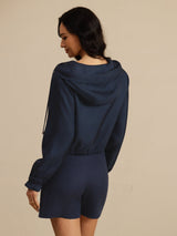 [BleuFoncé] SilkSilky-FR 18Momme Manches longues Col Haut Femme Manteaux 002