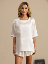 [Blanc] SilkSilky-FR Manches courtes Col Rond Femme Pyjamas 001
