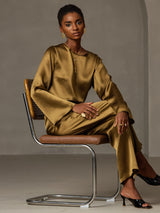 [Brun] SilkSilky-FR Long Sleeve Boat Neck Blouse 007