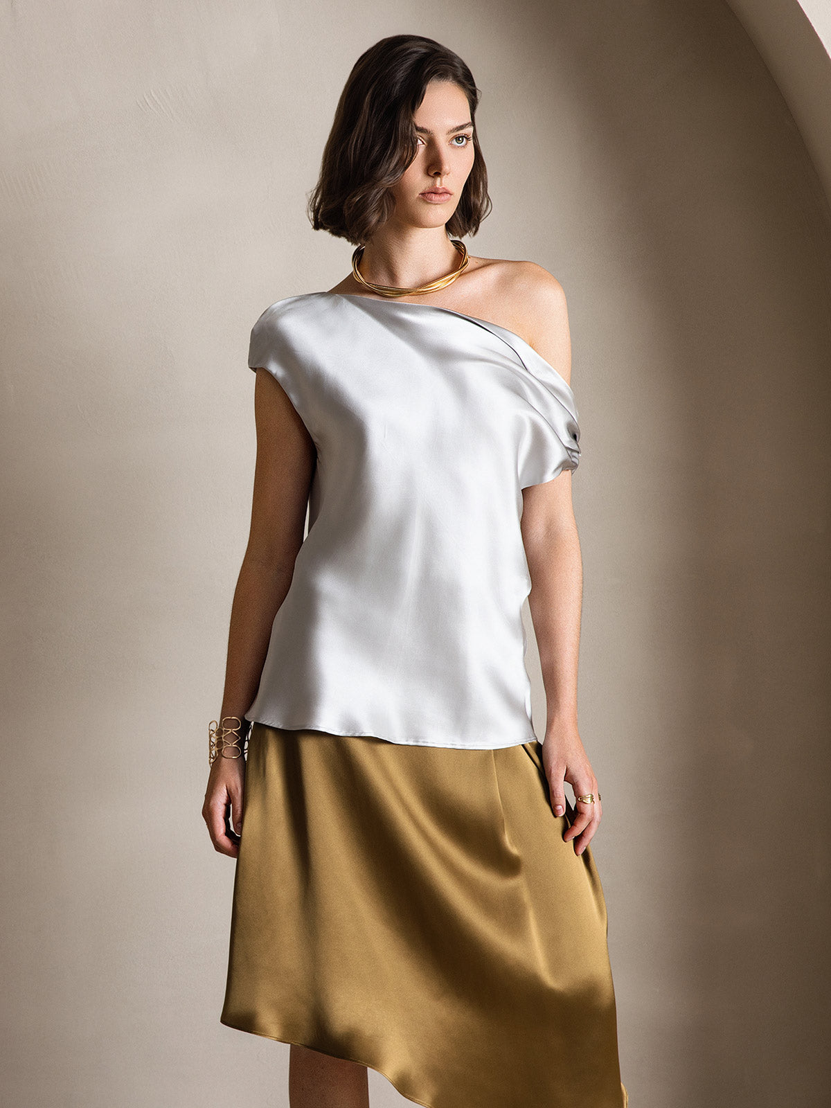[Gris Clair] SilkSilky-FR 19Momme Soie Womens T-Shirt 003
