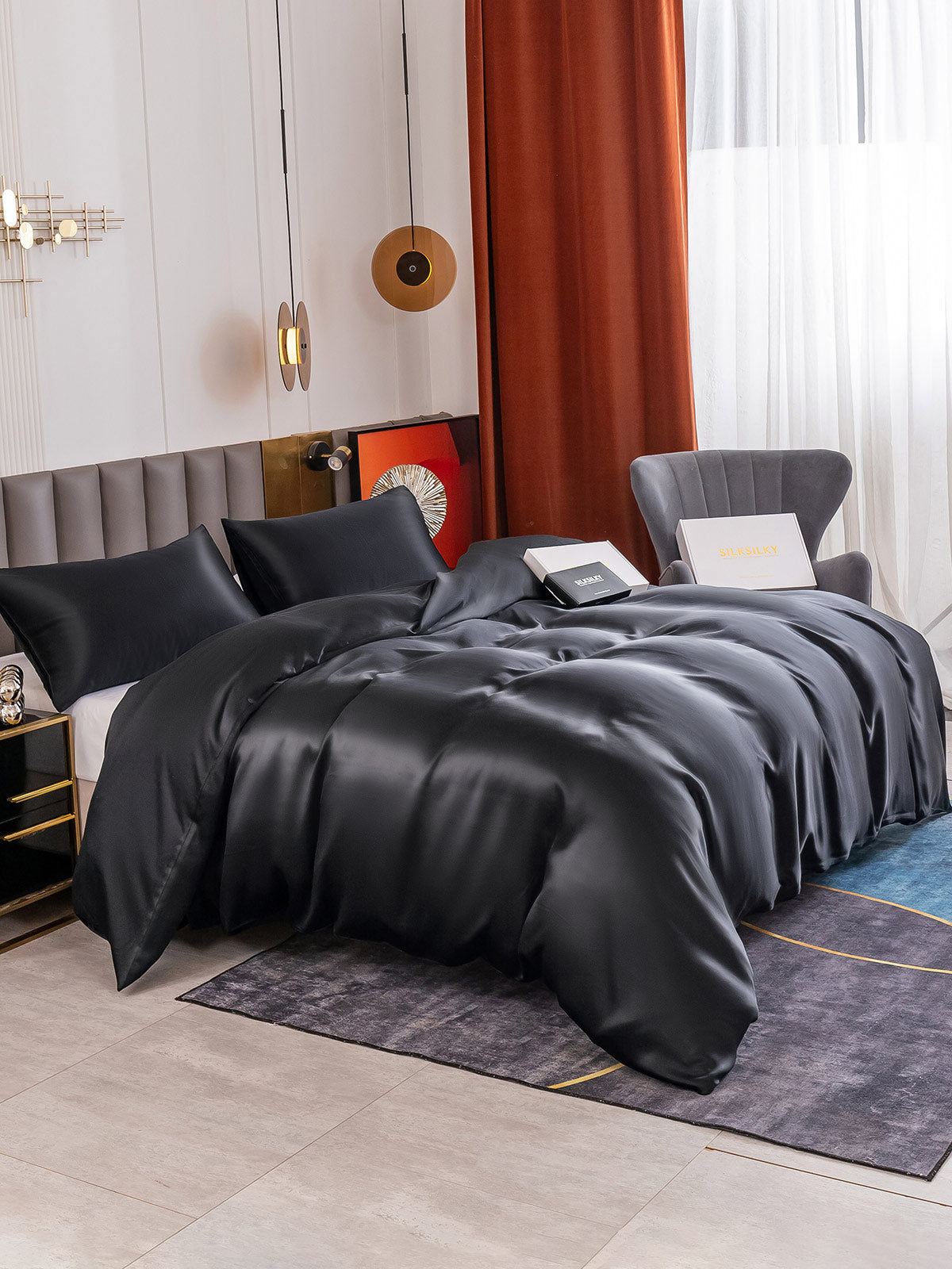 SilkSilky FR 19Momme Pure Soie Bedding Set Noir 004