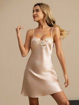 [Rose] SilkSilky-FR Sleeveless V Neck Chemises de nuit 001