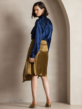[Bleu Foncé] SilkSilky-FR Long Sleeve High Neck Blouse 004