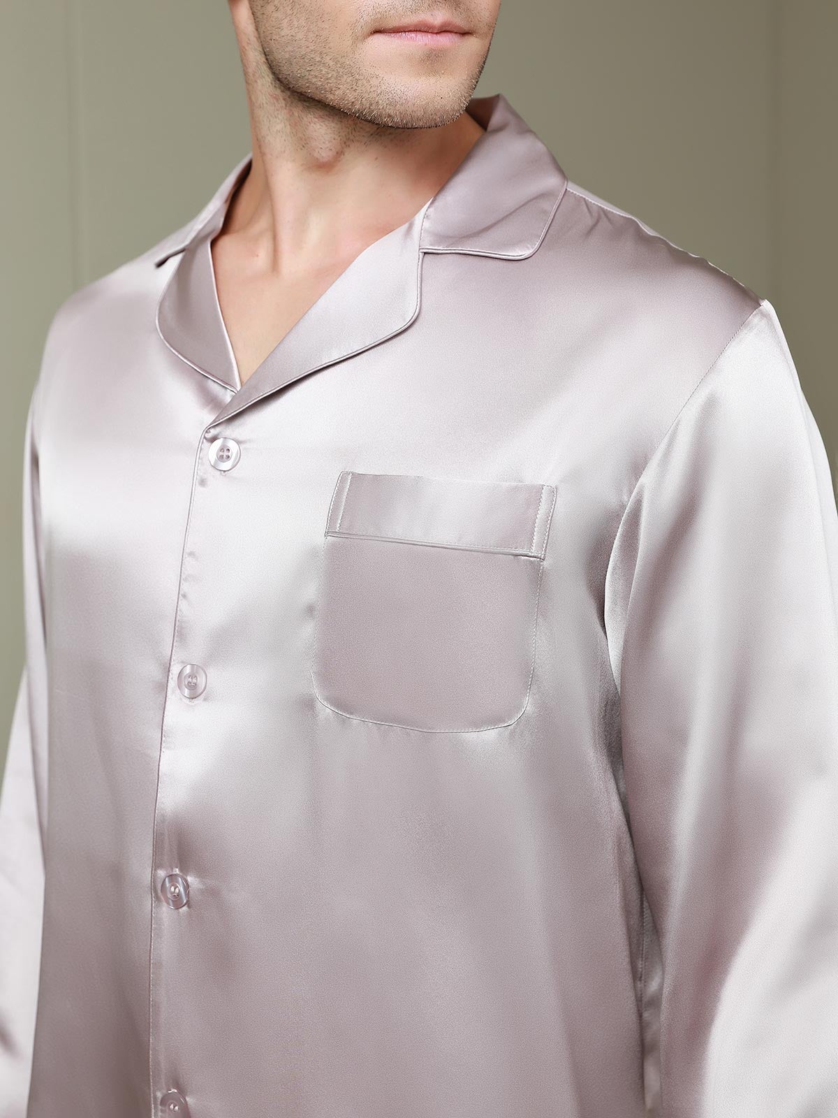 [Mauve Pâle] SilkSilky-FR 19Momme Pure Soie Mens Pajamas 008
