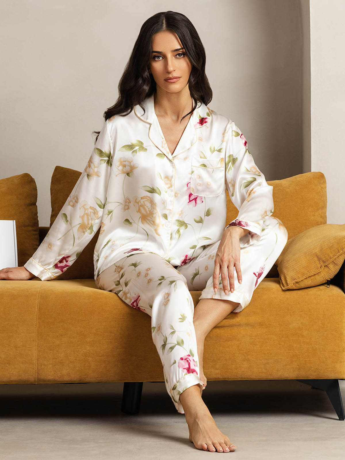 [Fleur Ivoire] SilkSilky-FR Pure Soie Womens Pajamas 004