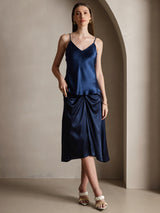 [Bleu Foncé] SilkSilky-FR Spaghetti Strap V Neck Top À Fines Brides 003
