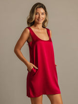 [Rouge Vineux] SilkSilky-FR 19Momme Sans manches Encolure Dégagée Chemises de nuit 006