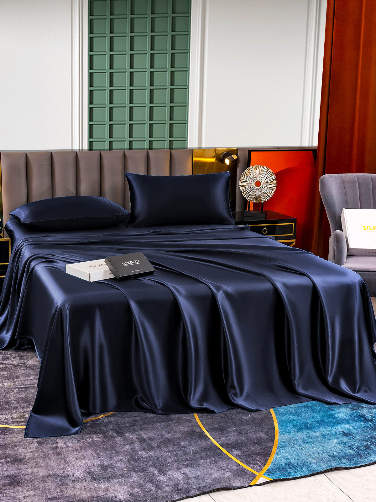 [Bleu Foncé] SilkSilky-FR 25Momme Pure Soie Bedding Set 002