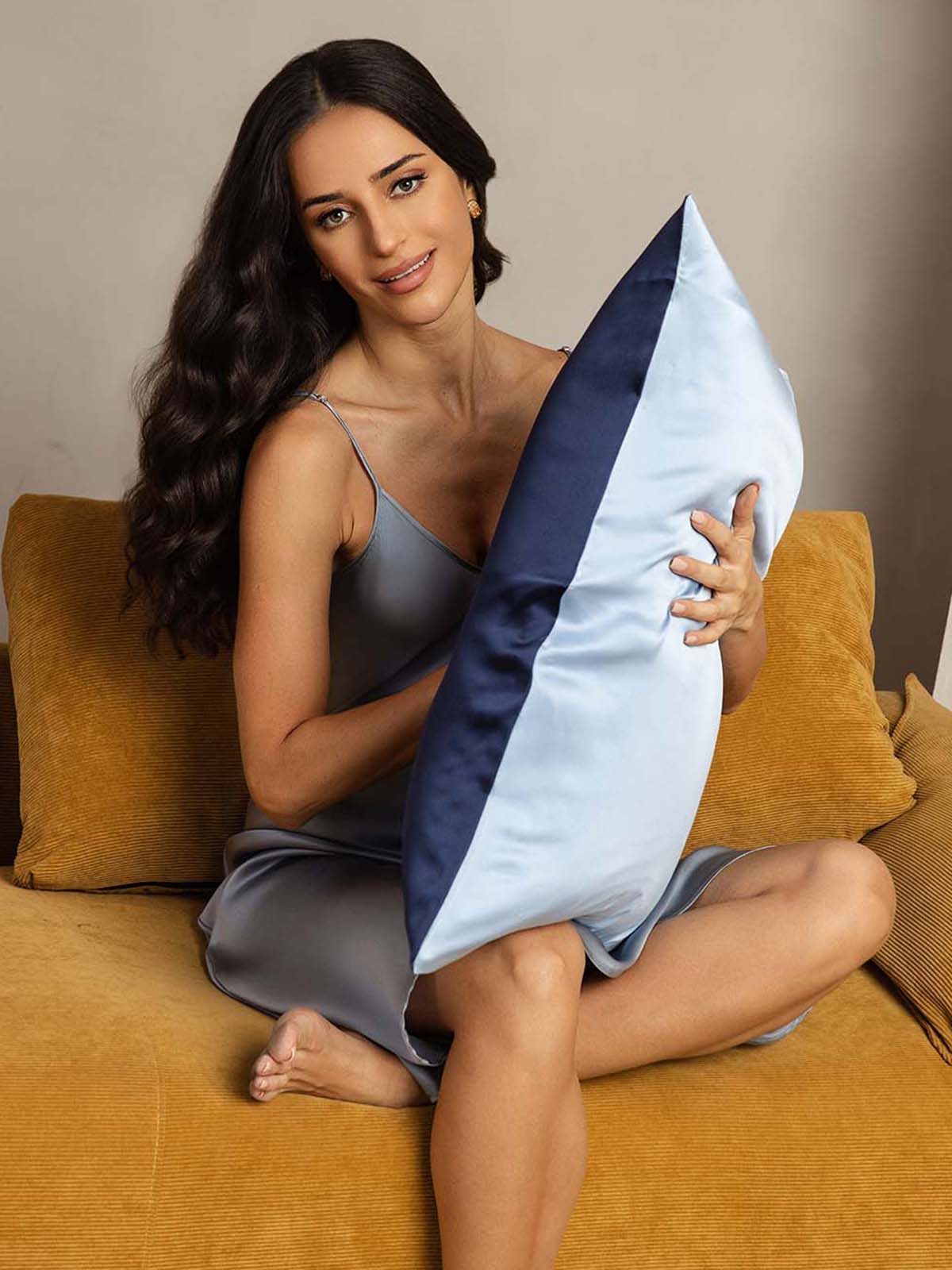 [BleuFoncé+BleuClair] SilkSilky-FR 22Momme Pure Soie Pillowcase 001
