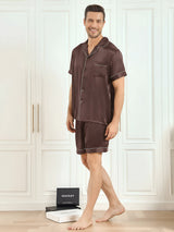 [Café] SilkSilky-FR Manches courtes Col Cranté Homme Pyjamas 005