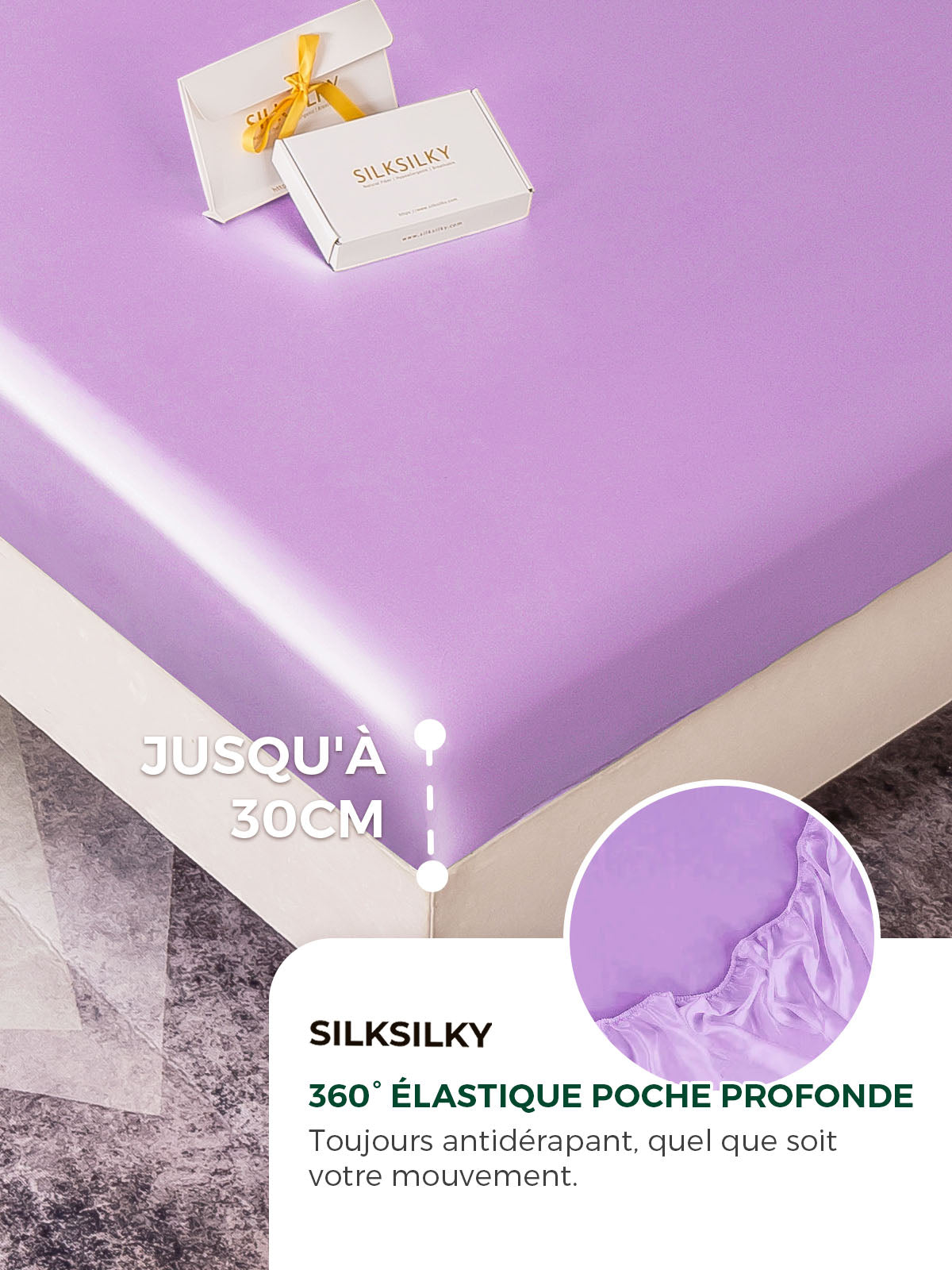 [Lavande] SilkSilky-FR 19Momme Pure Soie Sheet 004