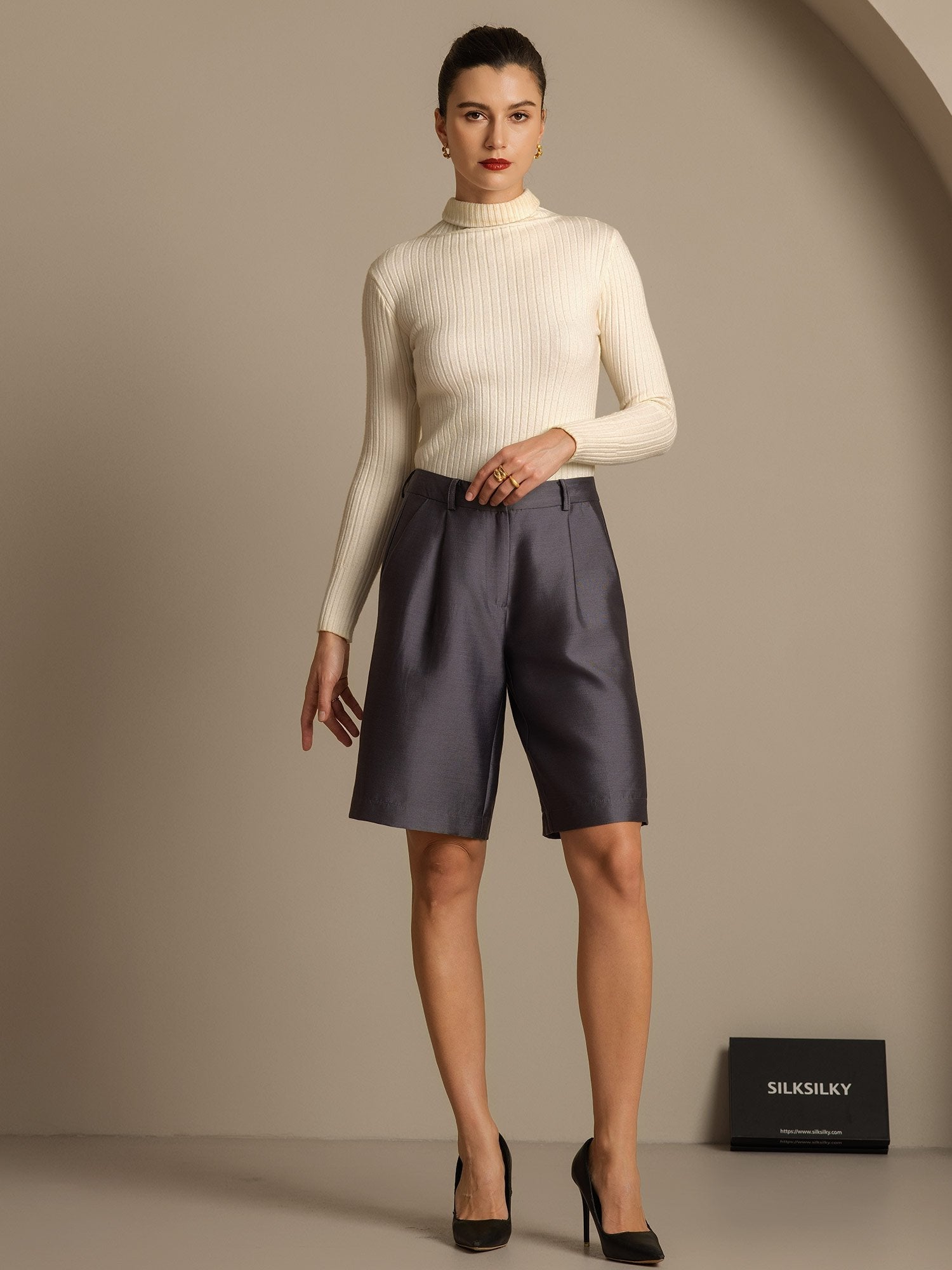 [Gris] SilkSilky-FR 32Momme Soie Womens Shorts 006,