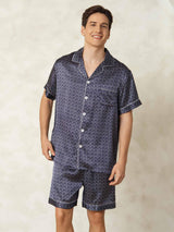 [Ginkgo Marine] SilkSilky-FR Manches courtes Col Cranté Homme Pyjamas 005