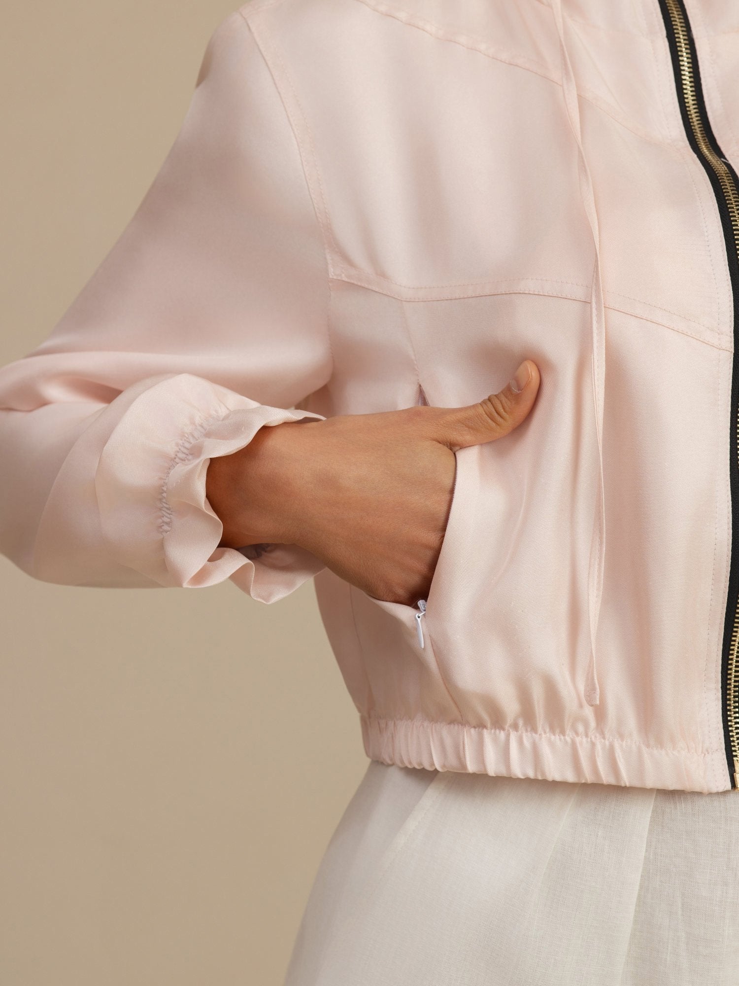 [Rose] SilkSilky-FR 18Momme Manches longues Col Haut Femme Manteaux 008