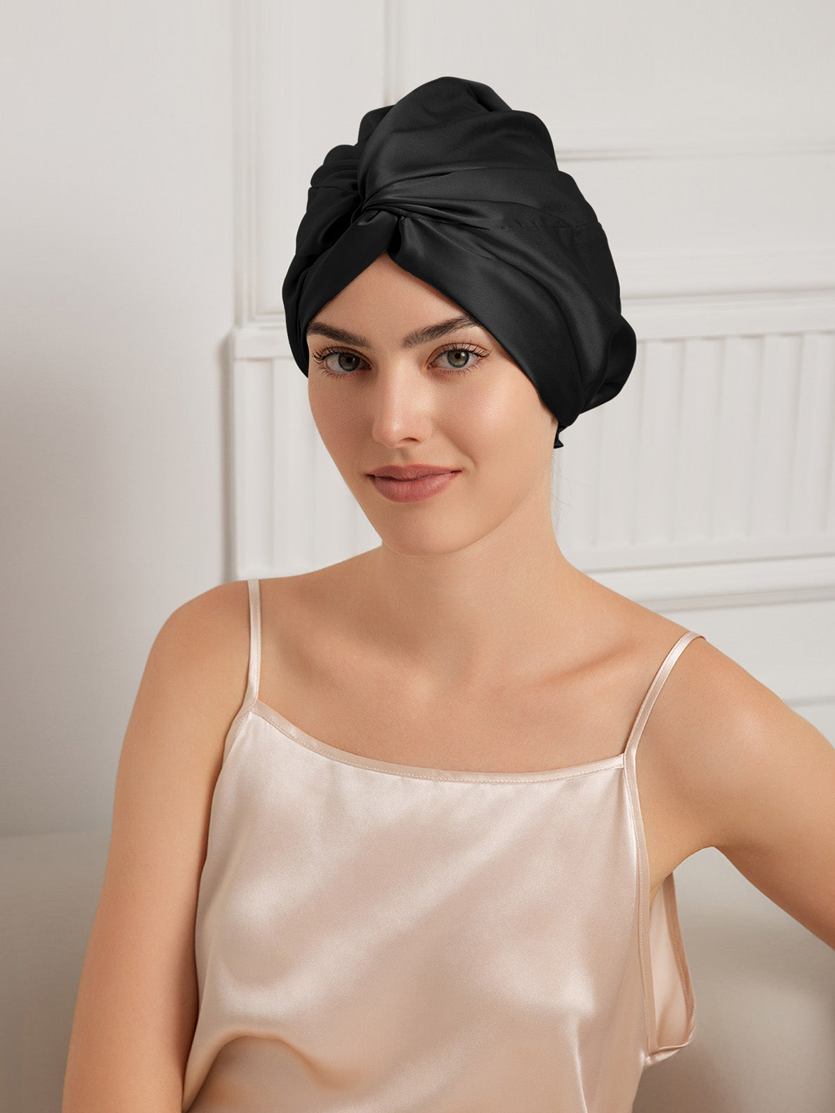 [Noir] SilkSilky-FR 22Momme Pure Soie Sleep Cap 001