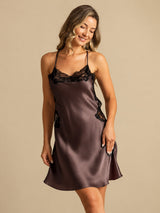 [Marron Foncé] SilkSilky-FR Sleeveless V Neck Chemises de nuit 001