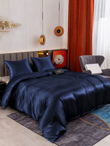 [Bleu Foncé] SilkSilky-FR Parure de Lit Soie 001