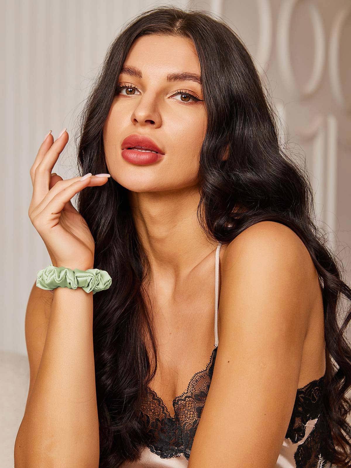 [Vert Clair] SilkSilky-FR Pure Soie Scrunchie 003,