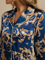 [Dragon Navy] SilkSilky-FR Long Sleeve Lapel Collar Femme Pyjamas 007