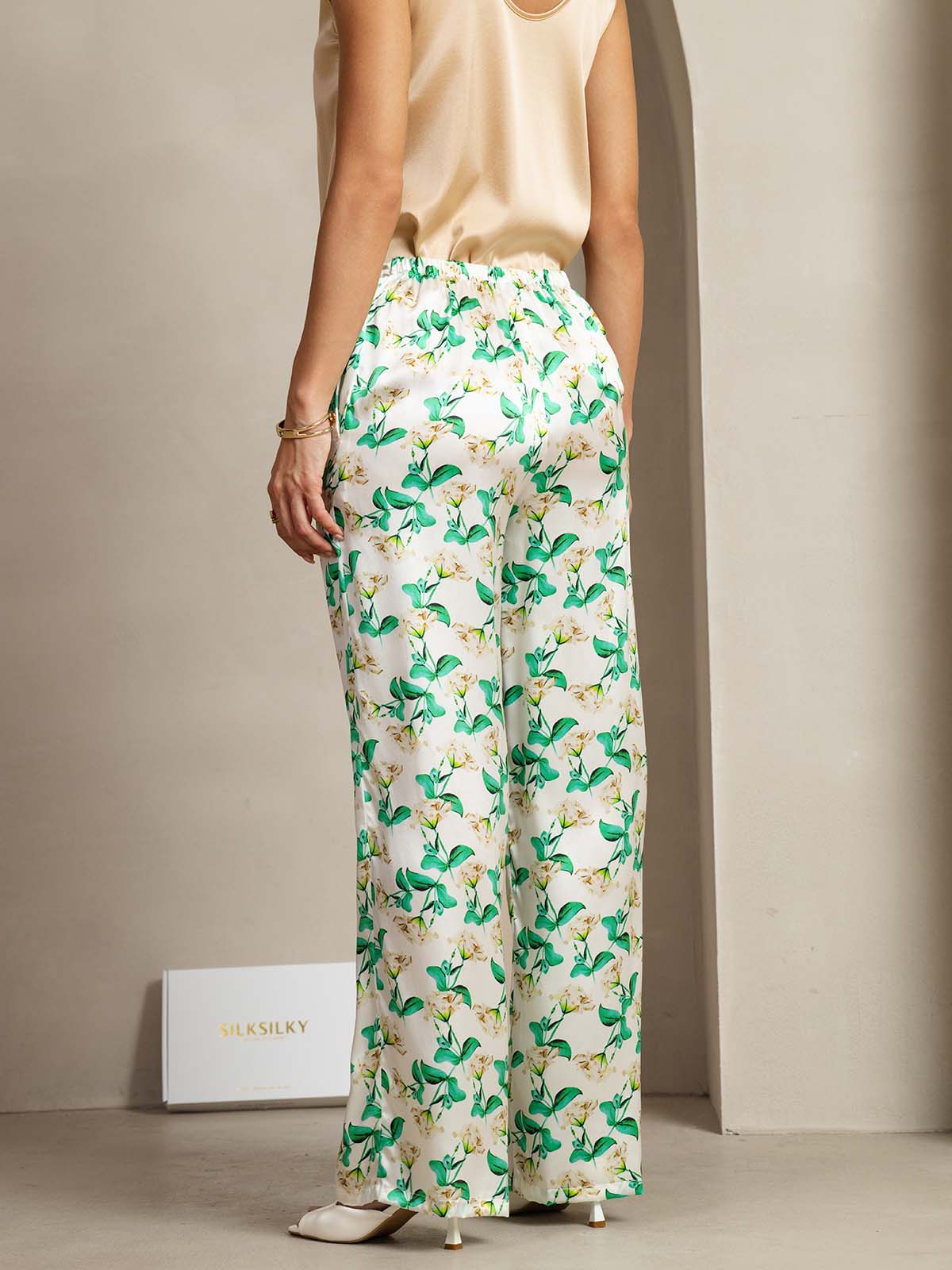 [Floral Vert] SilkSilky-FR 19Momme Soie Womens Pants 002